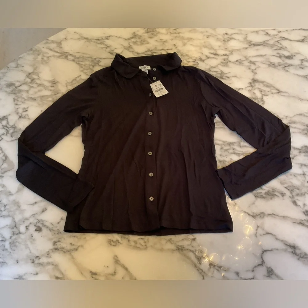 NWT JCrew Black Knit long-sleeve button-up top Sz XS Sold Out - Picture 5 of 11